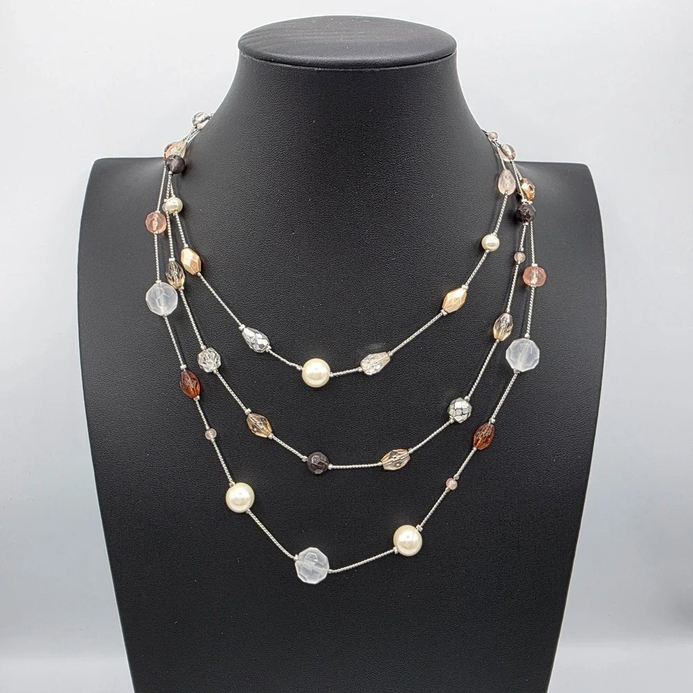 Lia Sophia Multi Strand Silver‎ Tone Multicolor Plastic Beads Adjustable 13